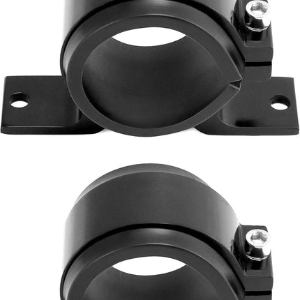 Fuel Pump Clamp Holder, 2 Pack 50mm Fuel Filter Mounting Bracket, Premium Aluminum Alloy Oil/Fuel Pump Mounting Bracket, Secure Filter Clamp Cradle, Sleek Black Design