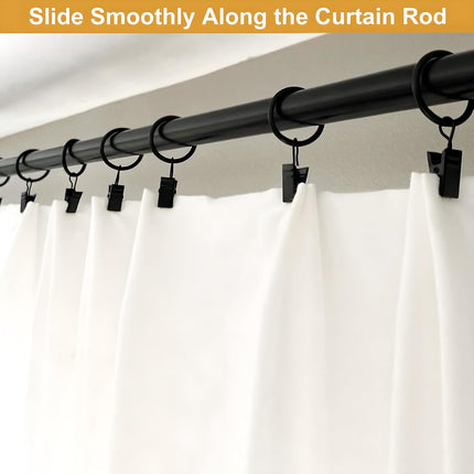 Curtain Rings with Clips Black - 40 Pcs Metal Drapery Clip Ring 1.26 in Interior Diameter, Fits up to 1 in Curtain Rod