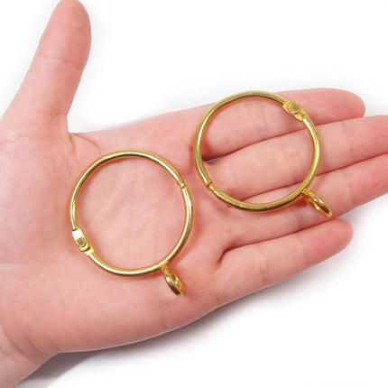 Open Curtain Rings with Eyelet - 20 Pack 1.5 Inch Openable Metal Drapery Ring Loops, Fits Up to 1 1/4 in Rod (Gold)