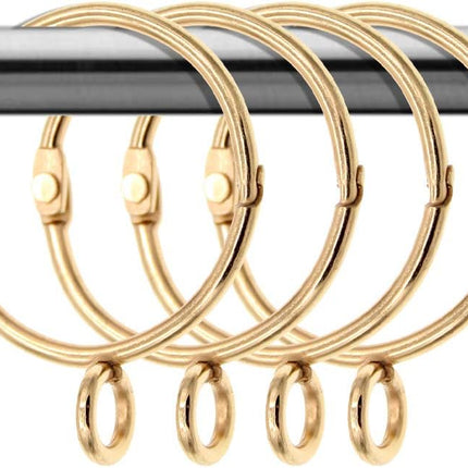 Open Curtain Rings with Eyelet - 20 Pack 1.5 Inch Openable Metal Drapery Ring Loops, Fits Up to 1 1/4 in Rod (Gold)
