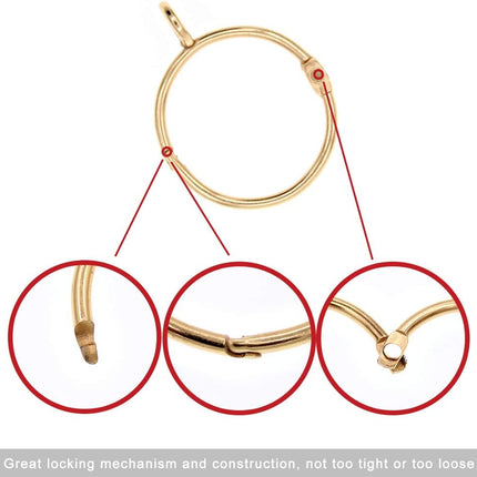 Open Curtain Rings with Eyelet - 20 Pack 1.5 Inch Openable Metal Drapery Ring Loops, Fits Up to 1 1/4 in Rod (Gold)