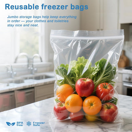 Extra Large Storage Bags - Zipper Seal, 3.1-mil Thick, Heavy Duty, 5 Gallon 18" x 24", Jumbo Plastic Bags for Clothes, Travel, Moving, Large Reusable Freezer Bags, BPA-Free (10 Count)