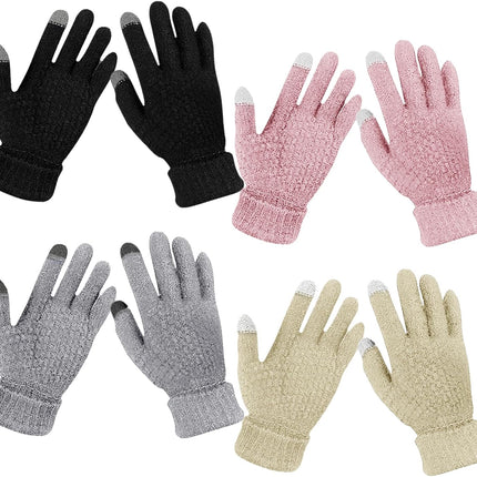 Winter Touchscreen Gloves Warm Knitted Gloves Fleece Lined Gloves Elastic Cuff Winter Texting Gloves for Women Men