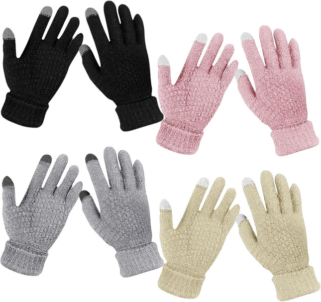 Winter Touchscreen Gloves Warm Knitted Gloves Fleece Lined Elastic Cuff Winter Texting for Women
