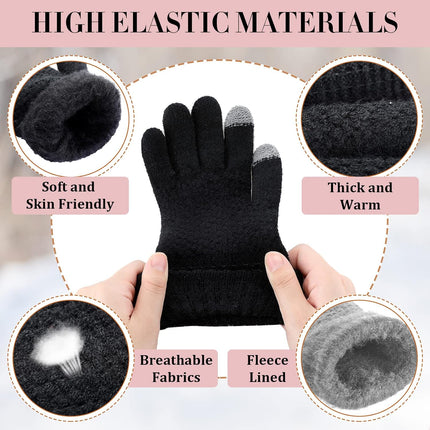 Winter Touchscreen Gloves Warm Knitted Gloves Fleece Lined Gloves Elastic Cuff Winter Texting Gloves for Women Men