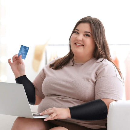 2 Pairs Women Arm Shapers Plus Size Slimming Compression Sleeve Slim Upper Flabby Arm Wrap and 1 Pair Calf Compression Sleeves, Suitable for Circumference 7 to16 Inches