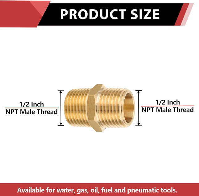 (Pack of 5) Brass Pipe Fitting 1/2 x1/2 Male NPT Hex Nipple Straight Adapters For Copper Brass or Iron – product detail