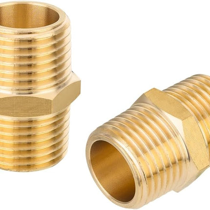 (Pack of 5)  Brass Pipe Fitting, 1/2" x1/2" Male NPT Hex Nipple Straight Adapters For Copper, Brass or Iron Pipe Connection (5, 1/2 inch),(NPT013-5PCS)