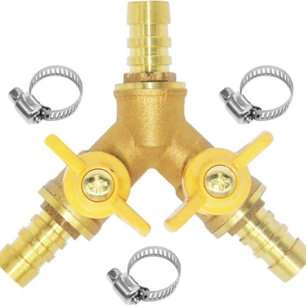 3 Way Shut Off Ball Valve, 3/8" Hose Barb 2 Switch Brass Y Shaped Valve