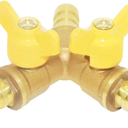3 Way Shut Off Ball Valve, 3/8" Hose Barb 2 Switch Brass Y Shaped Valve