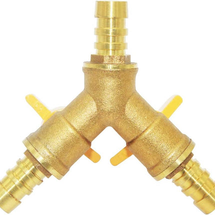 3 Way Shut Off Ball Valve, 3/8" Hose Barb 2 Switch Brass Y Shaped Valve