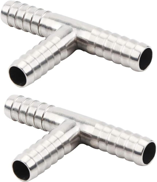Stainless Steel 1/4 Hose Barb 3 Way Tee T Shape Barbed Co2 Splitter Fitting (Pack of 2) V1258-DP02-B-3113