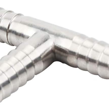 Stainless Steel 1/4" Hose Barb, 3 Way Tee T Shape Barbed Co2 Splitter Fitting (Pack of 2)