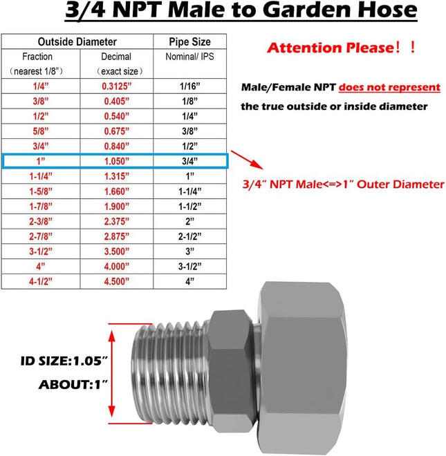 Stainless Garden Hose Adapter 3/4 NPT Male to 3/4 GHT Female Extension Joint Repair Fitting(Pack of 1) – product detail