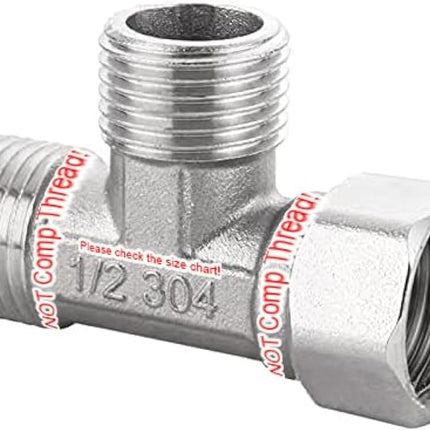 Stainless Steel 1/2" G 3 Way Diverter, Movable Cap Flexible Tee Connector for Angled Valve, Bidet, Sprayer, Shower Arm (All 3 way is 1/2 G threaded!!, Thread ID/OD is 19.8MM/3/4")
