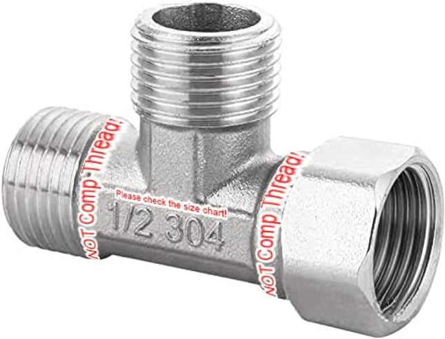 Stainless Steel 1/2 G 3 Way Diverter Movable Cap Flexible Tee Connector for Angled Valve