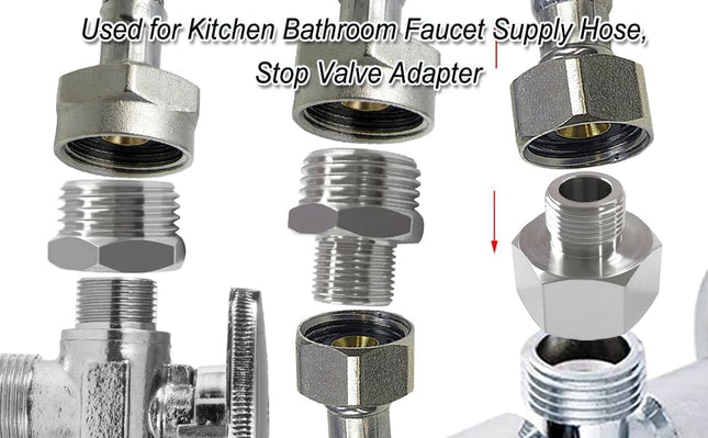 Stainless Water Line Adapter 1/2 NPT Female to 3/8 Male Reducer Hose Pipe Compression Fitting Kitchen – product detail