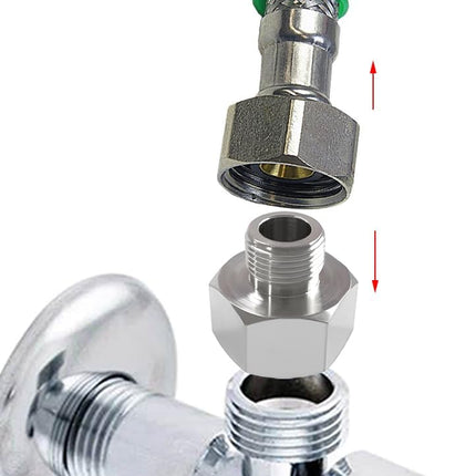 Stainless Water Line Adapter 1/2 NPT Female to 3/8 Male Reducer Hose Pipe Compression Fitting Kitchen Bathroom Faucet Supply Hose Stop Valve Adapter Pipe Connector (Pack of 2)