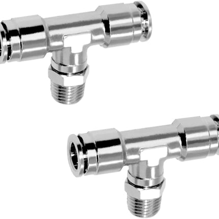 Push to Connect Tube Fitting Union Tee, Copper Nickle-Plated 1/4" Tube OD x 1/8" NPT Male Thread Shaped Union Adapter Fitting (Pack of 2)