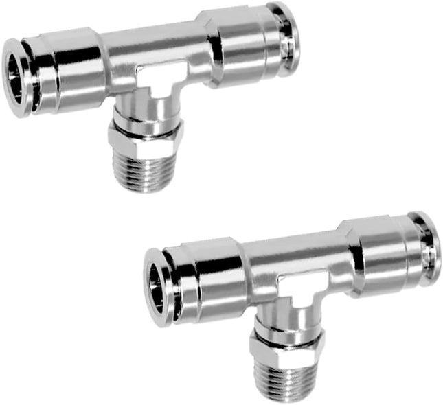Push to Connect Tube Fitting Union Tee Copper Nickle-Plated 1/4 Tube OD x 1/8 NPT Male Thread Shaped Union