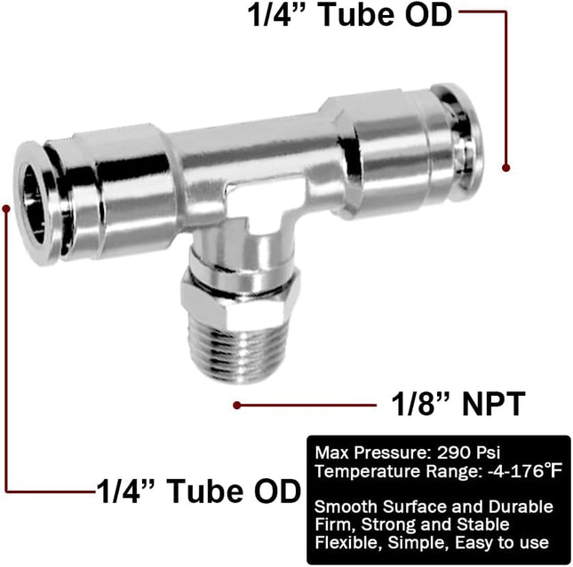 Push to Connect Tube Fitting Union Tee Copper Nickle-Plated 1/4 Tube OD x 1/8 NPT Male Thread Shaped Union – product detail