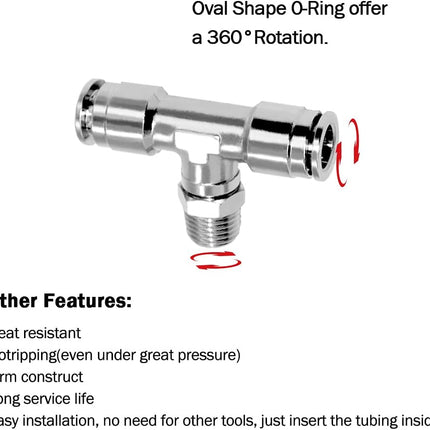 Push to Connect Tube Fitting Union Tee, Copper Nickle-Plated 1/4" Tube OD x 1/8" NPT Male Thread Shaped Union Adapter Fitting (Pack of 2)