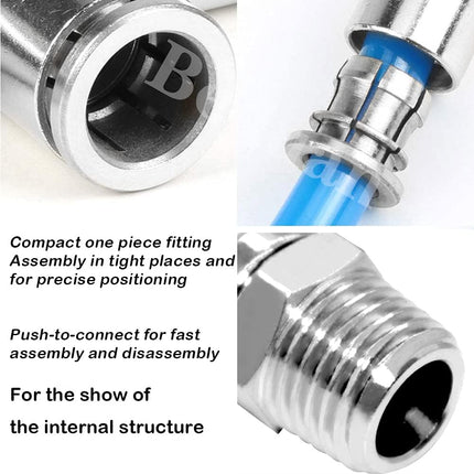 Push to Connect Tube Fitting Union Tee, Copper Nickle-Plated 1/4" Tube OD x 1/8" NPT Male Thread Shaped Union Adapter Fitting (Pack of 2)