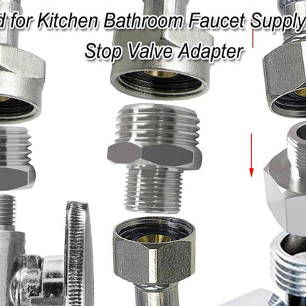 Stainless Water Line Adapter 3/8 Female to 1/2 NPT Male Reducer - Compression Fitting for Kitchen Bathroom Faucet Supply Hose, Stop Valve, Pipe Connector (Pack of 2)