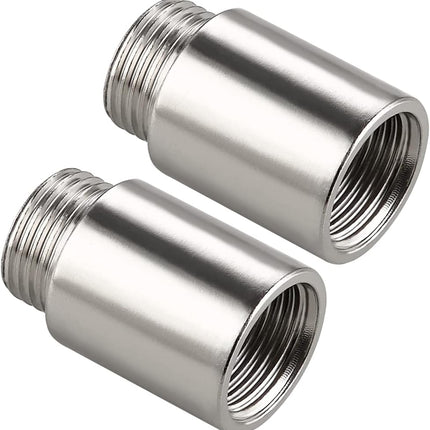 Shower Head Extension Tube Pipe Fittings G 1/2 Male to G 1/2 Female BSP threaded Stainless Steel Round Shower Arm Extension Cast Fitting Coupler (25mm Length,2pcs)