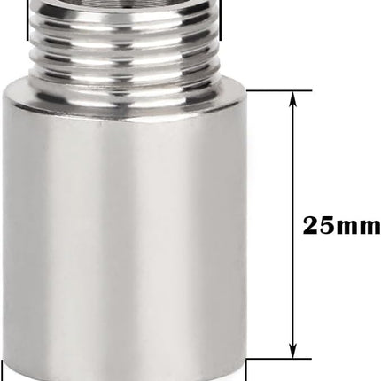 Shower Head Extension Tube Pipe Fittings G 1/2 Male to G 1/2 Female BSP threaded Stainless Steel Round Shower Arm Extension Cast Fitting Coupler (25mm Length,2pcs)