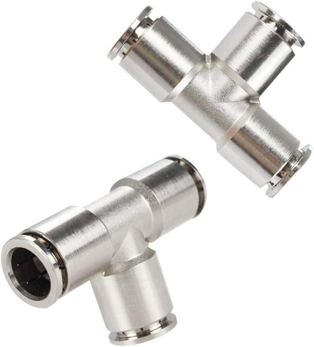 Push to Connect Tube Fitting Union Tee Copper Nickle-Plated 1/4 Tube OD 3 Way Tee Shaped Union Adapter