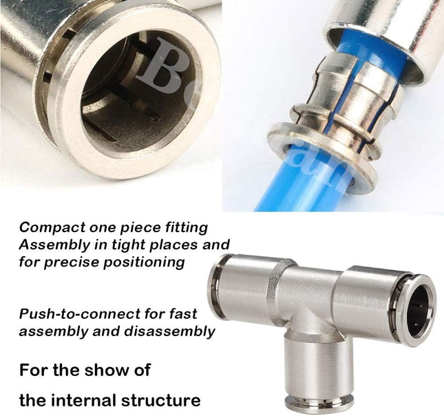 Push to Connect Tube Fitting Union Tee Copper Nickle-Plated 1/4 Tube OD 3 Way Tee Shaped Union Adapter – product detail