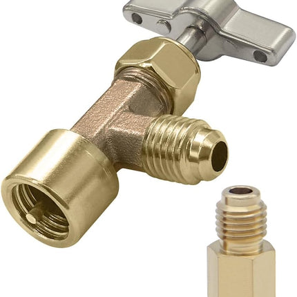 R134a Can Tap Valve Self-Sealing Style with 1/4" SAE Female and 1/2" Male Tank Adapter Can Bottle Tap Refrigerant Dispenser Refilling Automotive Truck SUV Air Conditioner System
