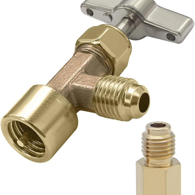 R134a Can Tap Valve Self-Sealing Style with 1/4" SAE Female and 1/2" Male Tank Adapter Can Bottle Tap Refrigerant Dispenser Refilling Automotive Truck SUV Air Conditioner System