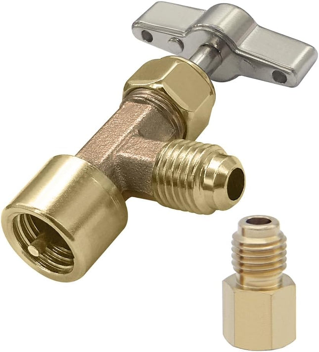 R134a Can Tap Valve Self-Sealing Style with 1/4 SAE Female and 1/2 Male Tank Adapter V1258-DP02-B-3202