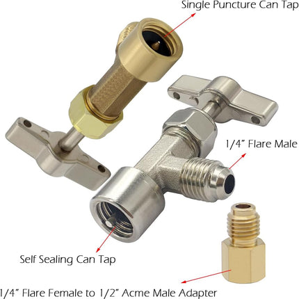 R134a Can Tap Valve Self-Sealing Style with 1/4" SAE Female and 1/2" Male Tank Adapter Can Bottle Tap Refrigerant Dispenser Refilling Automotive Truck SUV Air Conditioner System