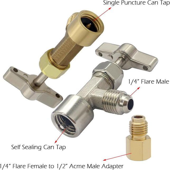 R134a Can Tap Valve Self-Sealing Style with 1/4 SAE Female and 1/2 Male Tank Adapter – product detail