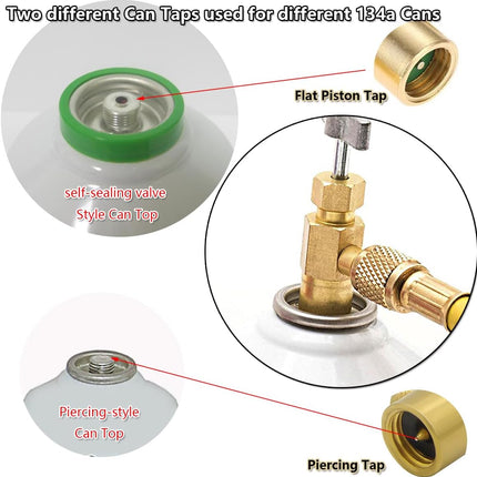 R134a Can Tap Valve Self-Sealing Style with 1/4" SAE Female and 1/2" Male Tank Adapter Can Bottle Tap Refrigerant Dispenser Refilling Automotive Truck SUV Air Conditioner System