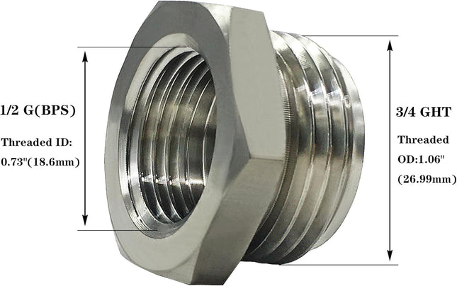2PCS Stainless Steel 3/4 GHT Male x 1/2 G(IPS) Female Bathroom Show Tube to Garden Hose Connector Adapter – product detail