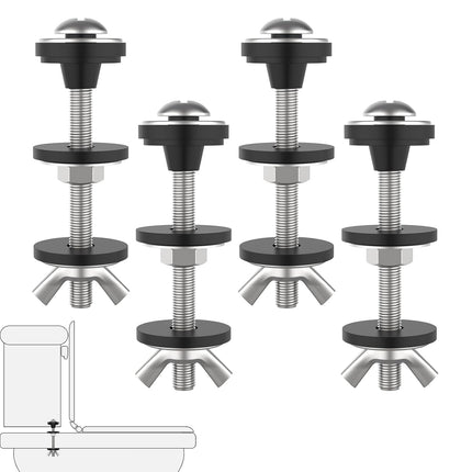 4 Pcs Universal Toilet Tank to Bowl Bolts Kit, Heavy Duty Stainless Steel Toilet Tank Bolts with Stainless and Rubber Washers Gasket for Toilet Mounting and Repair