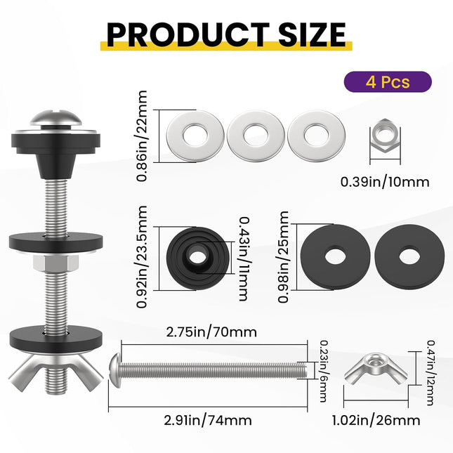 4 Pcs Universal Toilet Tank to Bowl Bolts Kit Heavy Duty Stainless Steel Toilet Tank – product detail