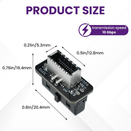 USB 3.2 Gen 1 to USB 3.2 Gen 2 Header Adapter, Motherboard 19Pin to Type-E Header Converter, Front Panel Adapter for Type C Motherboard (Vertical Type)
