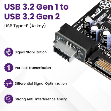USB 3.2 Gen 1 to USB 3.2 Gen 2 Header Adapter, Motherboard 19Pin to Type-E Header Converter, Front Panel Adapter for Type C Motherboard (Vertical Type)