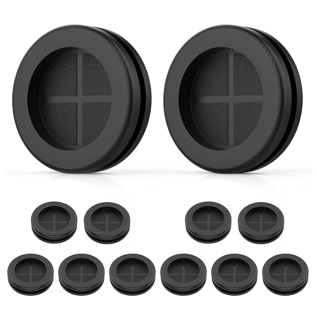 12 Pcs Rubber Grommets for Wiring Double-Sided Rubber Plugs for 1-1/2 Drill Hole Dia 1-3/16 ID in Black