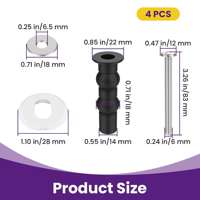 4Pcs Toilet Seat Screws Replacement Stainless Steel Top Mount Hinges with Expanding Rubber Bolts – product detail