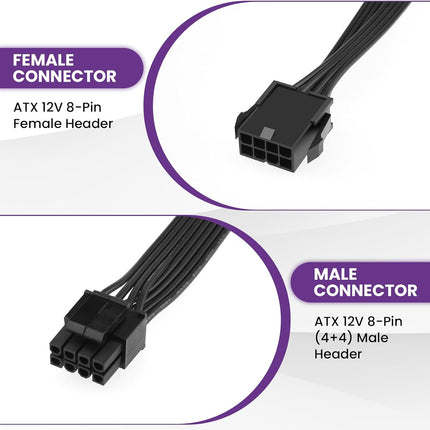 2 Pack CPU 8 Pin ATX Power Extension Cable, EPS 8 PIN Male (4+4) to 8 PIN Female Power Extension Cable for Motherboard, 9 Inch