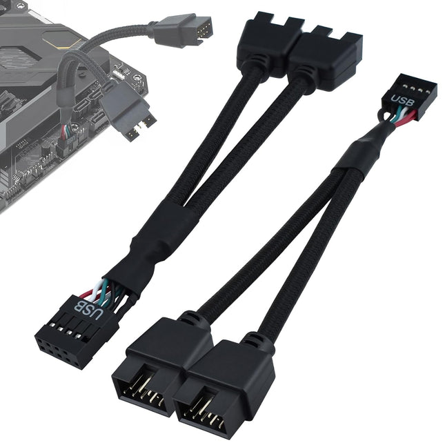 2Pcs Motherboard 9 Pin USB 2.0 to Dual 9 Pin Extension Splitter USB 2.0 Header V1258-DP02-B-3269