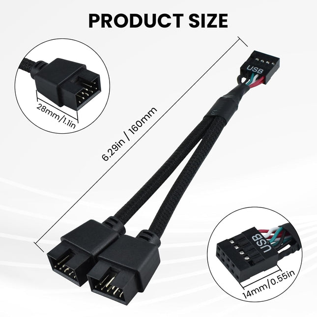2Pcs Motherboard 9 Pin USB 2.0 to Dual 9 Pin Extension Splitter USB 2.0 Header – product detail