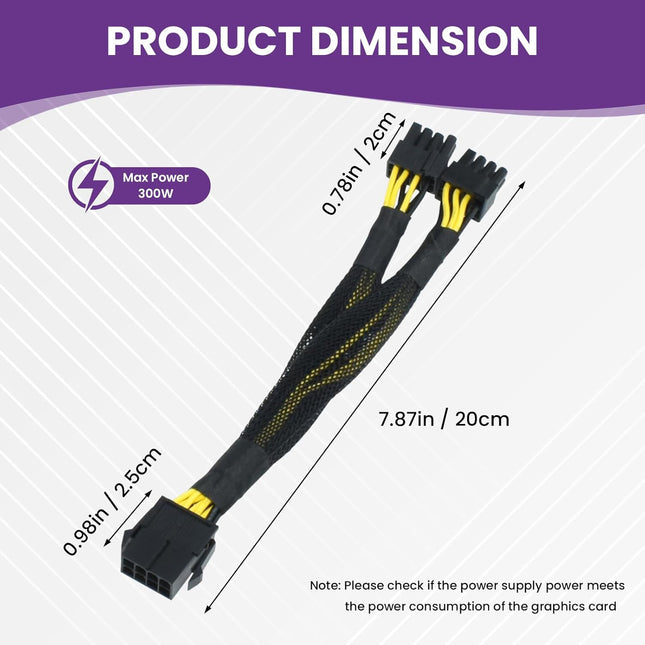 8 Pin PCIe Splitter Cable 2-Pack PCIe 8 Pin Female to Dual 8 Pin (6 – product detail