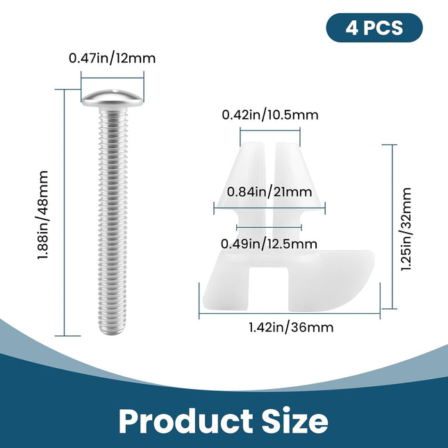 4 Pack White Toilet Seat Bolts & Screws for 1133024 Hardware Pack Non-Slip Secure Fit – product detail